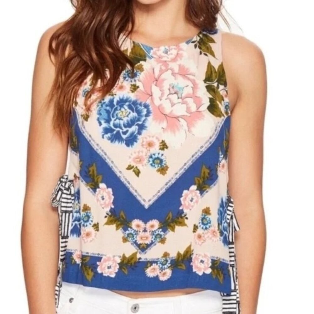 Free People Sweet Love Pastel Pink Floral Tie Side Crop Top